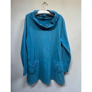 A People United Womens Medium Ruched Cowl Neck Tunic Sweater Long Sleeve Blue